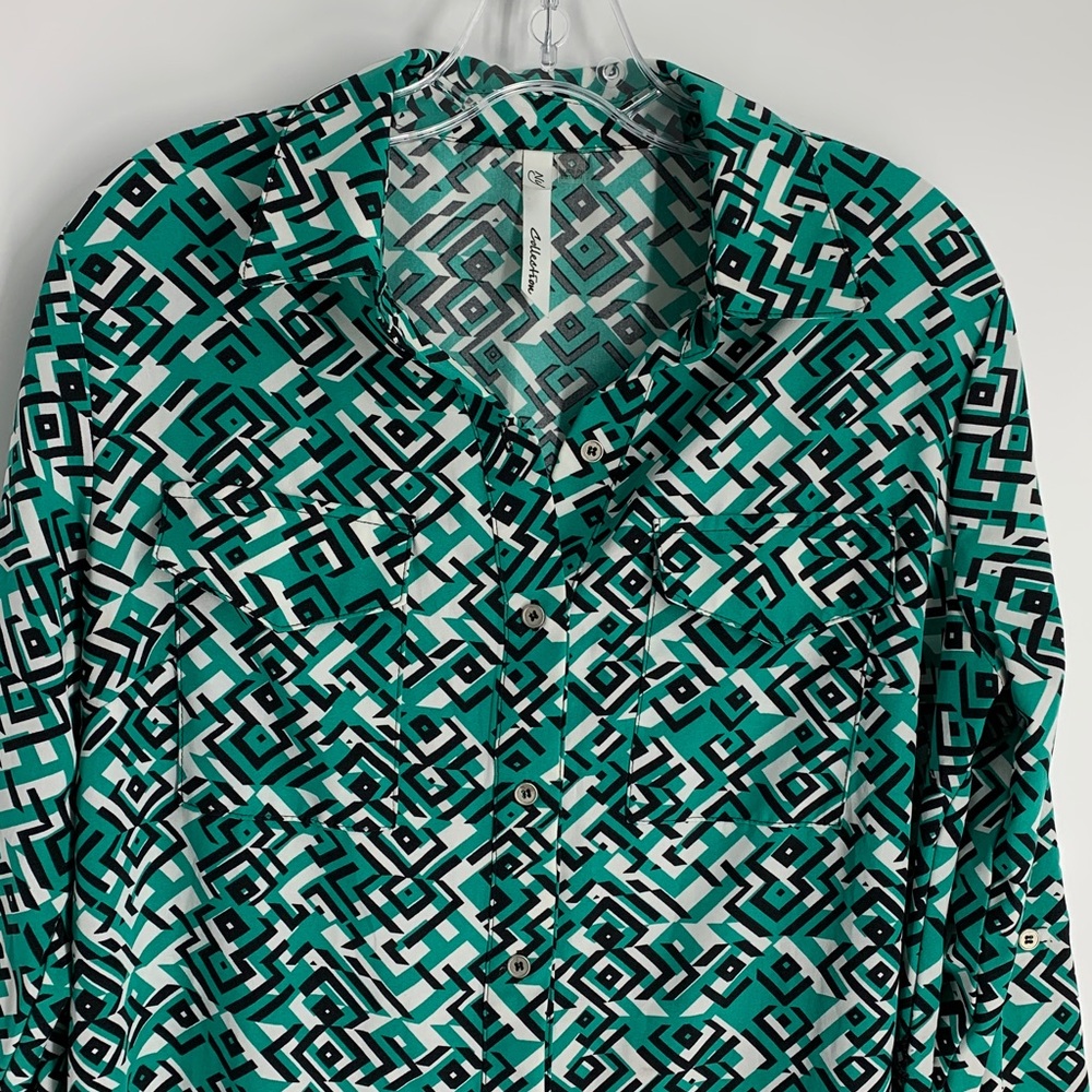 Sz L NY Collection Green and Black Geometric women’s Dress used 🌿 - Picture 3 of 9